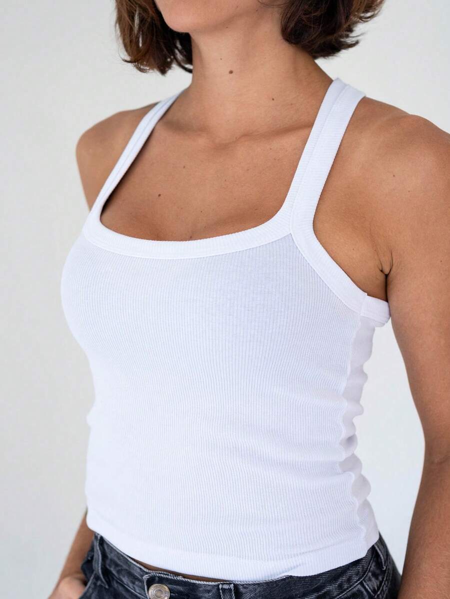 Women's Ribbed Tank Top Cotton With Elastane - trắng - Xem 1