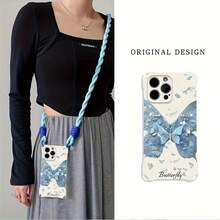 Funda para teléfono (1 unidad) con correa para colgar en las cuatro esquinas. Color azul. Compatible con phone 16 Pro/15 Plus/14/13/12. Resistente a golpes, antideslizante, ligera, con correa para colgar en las cuatro esquinas y cubierta protectora de TPU suave de alta calidad que incluye lentes. - Blanco - Ver 3