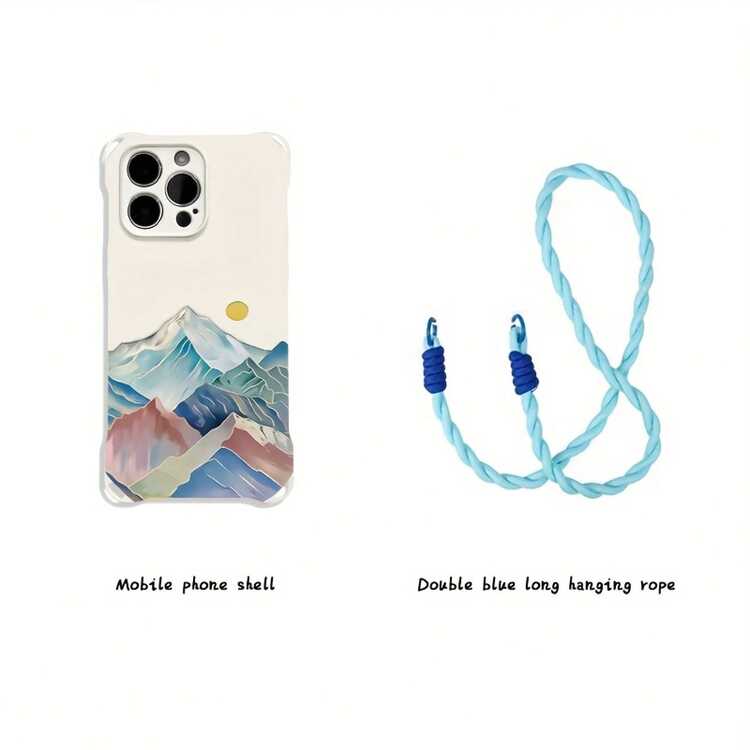 Funda para teléfono Funda colorida para teléfono de montaña con cuerda para colgar en las cuatro esquinas, adecuada para 12 13 14 15 16 Pro Funda para teléfono Nicho de gama alta, duradera, para vacaciones, pareja, amigo, protector de TPU - Blanco - Añade 4