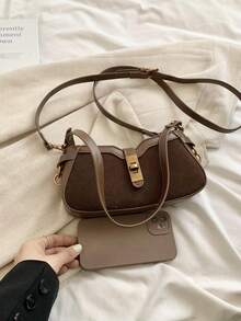 Stylish Color Block Patchwork Square Handbag,Women's New Fashion Versatile Shoulder/Crossbody/Underarm Bag For Commute - Coffee - View 4