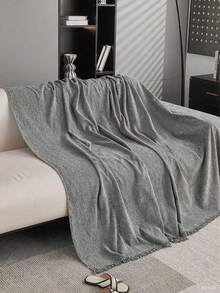 1 tấm bọc ghế sofa màu trơn, chăn sofa, tấm bảo vệ sofa bằng vải chenille, phù hợp cho mọi mùa, phòng ngủ và phòng khách, trang trí nhà cửa. - Xám - Xem 7