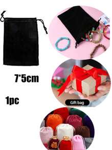 30pcs/20pcs/10pcs/1pc Wedding Party DIY Material Package Box - Velvet Jewelry Pouches, Gift Drawstring Bags, Black Gift Packaging Bags For Valentine's Day, Mother's Day - Black - View 16