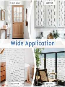 Window Privacy Film, Frosted Glass Window Film, Decorative Striped Glass Cling, Removable Static Cling Front Door Cover, UV Blocking Privacy Sticker, Wave Pattern - White - View 8
