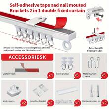Ceiling Curtain Track, Self-Adhesive Ceiling/Wall Mount Shower Curtain Track, Self-Adhesive Perforated Double Fixing, Equipped With Metal S-Shaped Hooks | No Splicing | Double Reinforced | Easy Installation | Minimalist Design | - Multicolor - View 20