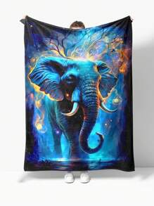 1pc Luxury Tropical Elephant Printed Polyester Fleece Blanket - Cozy All Season Throw Blanket, Vibrant & Mystical Elephant Design Simple Style Flannel Blanket, Suitable For Room Decor, Home, Picnics & Travel. A Plush Blanket And Wrap Gift For Family, Friends And Self, Ideal Gift For Birthday, Holiday, All Seasons.