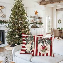 4pcs, Merry Christmas Throw Pillow Covers, Rustic Christmas Tree Glove Eucalyptus Leaf Red Stripe Pillow Covers, Winter Holiday Farmhouse Home Decor Pillow Covers