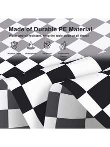 مفرش طاولة من الألمنيوم بخطوط شطرنج أبيض وأسود، من مادة البولي إيثيلين المقاومة للماء والزيت، مناسب لحفلات عيد الميلاد وحفلات السباقات المتنوعة، قياس 54 * 108 بوصة