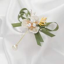 1pc Green Ribbon High-End Corsage With White Triangular Leaves, Suitable For Dinner Balls, Banquets, Anniversaries, And Party Decorations - màu xanh lá - Xem 5