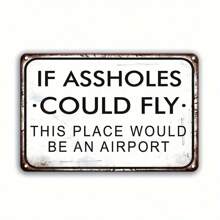 1 pieza Cartel de metal humorístico - "Si el trasero pudiera volar, este lugar sería un aeropuerto" - Mural retro para el rincón de los hombres, bar, oficina, decoración del hogar - Estilo clásico, sin necesidad de electricidad, fácil de colgar, decoración de pared de bar | Decoración satírica | Función de fácil colgado, decoración de mural de metal