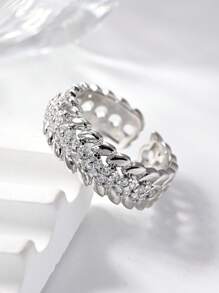 1 Pc Fashion Rhinestone Decorative Woven Design Women's Ring,Silver Cross Wave Ring,Summer Vacation Accessory,Delicate And Elegant Women's Jewelry,Suitable For Daily,Stacking,Party,Anniversary,Wedding,Valentine's Day Gift.