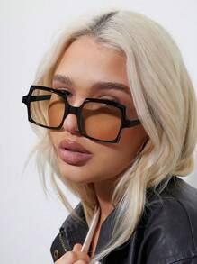 2 件女士亚克力休闲方形框架时尚眼镜适合假日外出和日常生活着装方形墨镜 - 彩色 - 查看 1