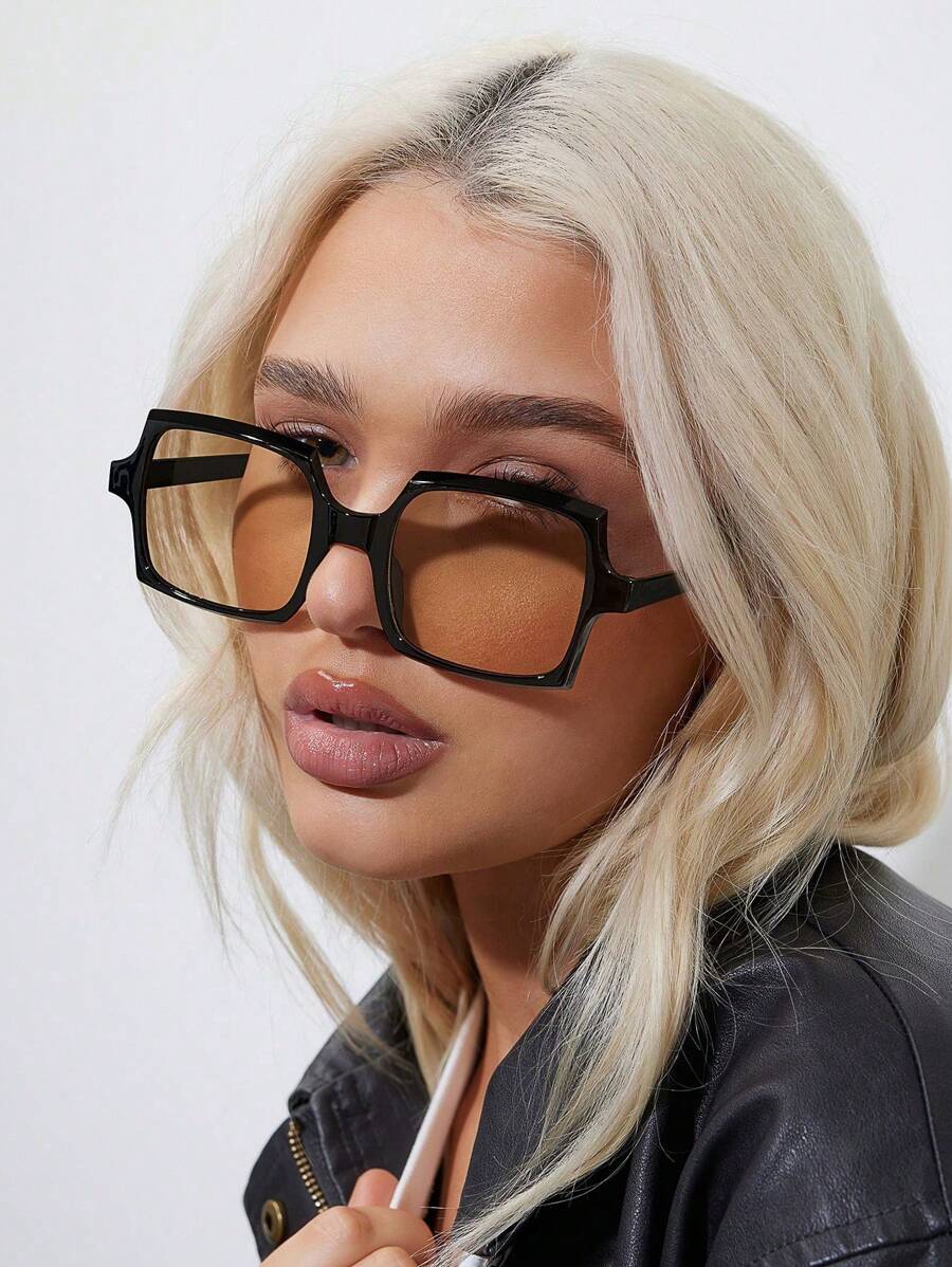 2 件女士亚克力休闲方形框架时尚眼镜适合假日外出和日常生活着装方形墨镜 - 彩色 - 查看 1