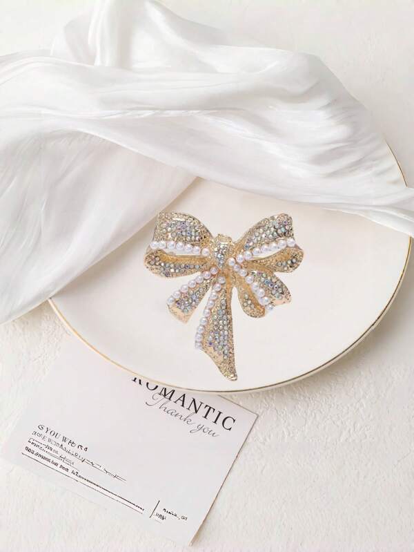 1pc Fashionable Elegant Faux Pearl Crystal Butterfly Brooch