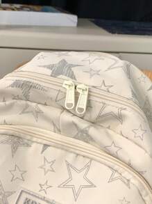 Large Capacity Water Resistant Reflective Star Print Multi-Pocket Functional Backpack, Unisex Casual College Style Student Backpack For School, Study, Shopping, Travel, Back To School Season
