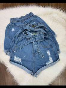 Women's Shorts With Belt, Pockets And Zipper