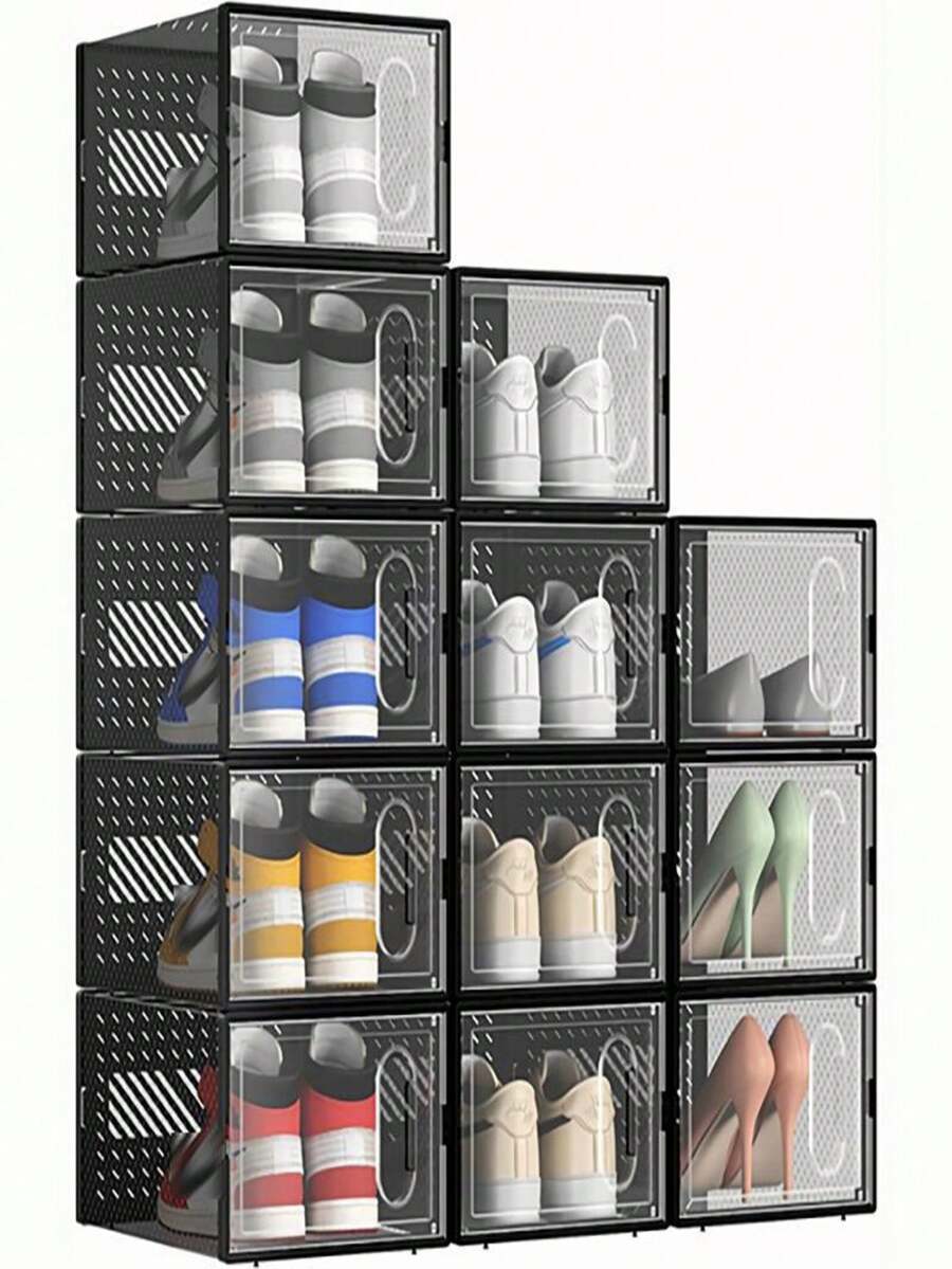 Large Shoe Organizers, 6 Pack Shoe Boxes Clear Plastic Stackable, Dust-Proof Shoe Container Stackable, Shoe Storage Organizers For Closet, Good Replacement For Shoe Rack, Under Bed