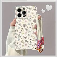 Funda para teléfono 1 pieza Una correa cruzada de moda con un diseño de pulsera anticaída en las cuatro esquinas. La funda protectora para teléfono se puede llevar en la parte posterior y colgar alrededor del cuello. La funda blanda para teléfono es adecuada para las series 12, 13, 14, 15, 16 Pro Pro Plus - Blanco marfil - Ver 2
