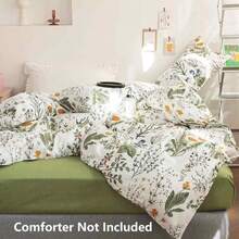 Floral Duvet Cover King Size - Blue Green Yellow White Flower Leaf Botanical Pattern Soft Microfiber Comforter Quilt Cover Set - 3PC 104 X 90 Lightweight Bedding, Farmhouse Style Bedroom For Women Men - Hoa Xanh Lục (Chỉ Bìa) - Xem 2