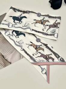 1pc Women's Decorative Long Neck Scarf, Spring/Summer/Autumn, Horse Knight Pattern And Multiple Uses, Lightweight & Artistic Hairband Bandana,Hair Band,Head Band Ideal For Dressing Up Your Look