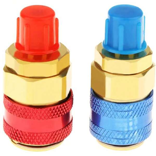 2Pcs Premium Brass AC R134A Quick Coupler Connector Adapters - High-Low Pressure Manifold Fittings For Air Conditioning Refrigerant - Durable, Corrosion-Resistant, And Easy To Install