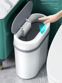 2.6  Gallon Bathroom Small Trash Can With Automatic Touchless Lid, Smart Garbage Can Narrow Waterproof Trash Bin For Bedroom, Office, Living Room - White - View 2