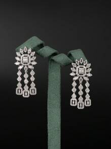 1 Set Luxurious & Elegant Cubic Zirconia Encrusted Pendant Jewelry Set, Including 1 Pair Earrings & 1 Necklace, Suitable For Women's Wedding Party Wear, Does Not Include Gift Box