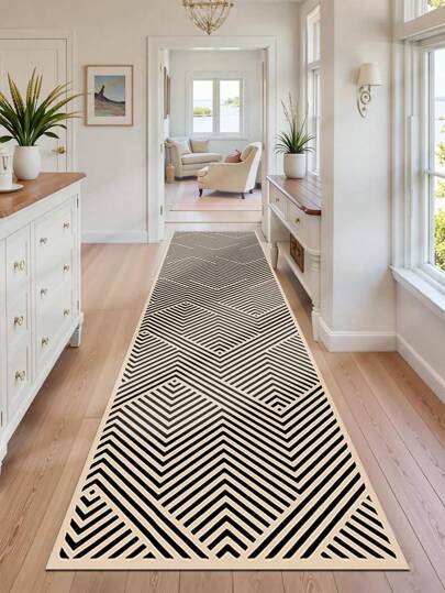 1 pieza Alfombra camino de mesa estilo nórdico con rayas simples, ideal para pisos de madera dura en entradas, cuartos de lavado, pasillos, dormitorios, cocinas, decoración de habitaciones, alfombra de piso de cocina - Decoración del hogar de interiores para todas las estaciones, elegante alfombra de piso larga, lavable y antideslizante, perfecta para uso doméstico como alfombra de pasillo, alfombra de sala de estar, alfombra de cocina, alfombra de dormitorio, alfombra de pie de cama, decoración del hogar, decoración de cocina