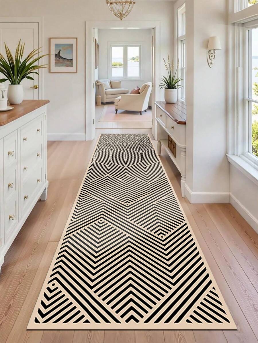 1pc Nordic Minimalist Striped Kitchen Mat, Suitable For Hardwood Floors, Can Be Used In Entryway, Laundry Room, Hallway, Bedroom, Kitchen And Other Spaces, An All-Season Home Decor Piece. Fashionable Long Mat Is Washable And Non-Slip. - Multicolor - View 1