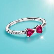 1 Pezzo Anello in Argento Sterling con fiocco, elegante rosa, rosso, bianco, adatto per il temperamento semplice e dolce delle donne, nuovo - anello di prua - Visualizzare 10