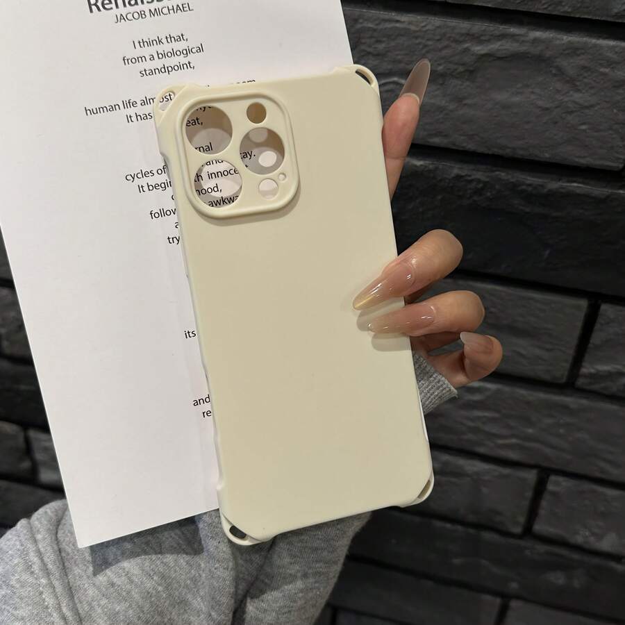 Funda para teléfono de color sólido, resistente a caídas, compatible con modelos 12, 13, 14, 15, 16 Pro Plus. Diseño con orificios para colgar en las 4 esquinas. Incluye cordón para colgar. Ideal para uso diario. Material: TPU (no incluye cordón). - Blanco - Ver 1
