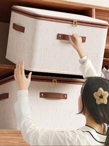 1PC Tianshan Linen Zipper Box Quilt Storage Box, Household Fabric Storage Box Large Storage Box Bedroom Zipper Storage Box Clothes Storage Box With Lid - Beige - View 3