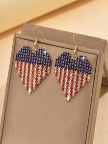 1 对 阵亡将士纪念日复古红白蓝心形吊坠耳环，女士木质双面耳环，总统日，独立日 7 月 4 日耳环 - 彩色 - 查看 6