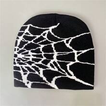 1 件蜘蛛网设计休闲亚克力针织便帽，无檐帽，适合春季、秋季、冬季滑雪、骑自行车、户外活动秋季服装 - 彩色 - 查看 21