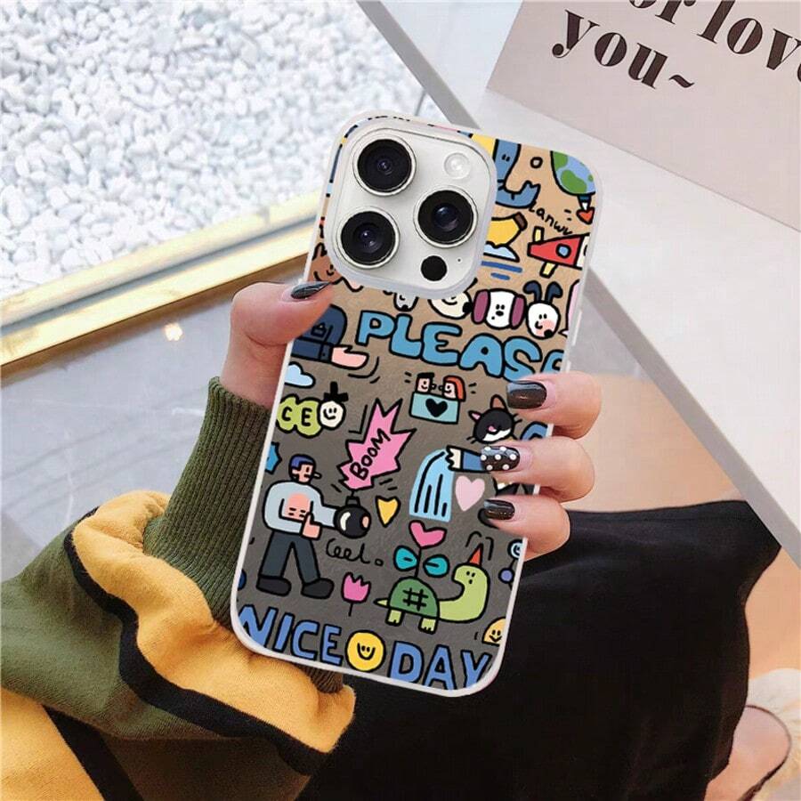 1 pezzo Custodia per telefono in silicone morbido lucido e olografico con stampa di personaggio dei cartoni animati, con onda asimmetrica, texture a gradiente di ghiaccio, adatta per Android/compatibile con OPPO/compatibile con VIVO/compatibile con Honor/compatibile con Redmi/telefoni, impermeabile, antiurto, anti-caduta, resistente ai graffi, versione internazionale, non la versione domestica