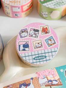 1 Roll High-Quality Student Scrapbooking Decorative Stickers, Cat Town Series, Suitable For Gifts, Office, Home, Marking, Labels, Classrooms, Entertainment Toys, Student Planner Creative Vintage Deco Stickers,School Supplies,Back To School
