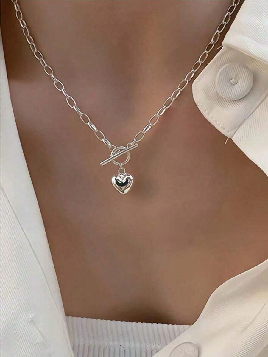 Collar de cadena de plata esterlina elegante con colgante en forma de hebilla de amor, diseño exclusivo de cadena de clavícula para mujer, regalo de San Valentín - Collar de amor con hebilla OT - Ver 1