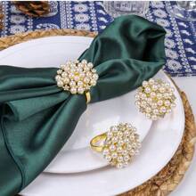 3 piezas Anillos para servilletas con flor de perla, Portaservilletas dorados, Soportes elegantes para servilletas con cristal, Adecuados para bodas, cumpleaños, Navidad, Acción de Gracias, decoración de mesa festiva