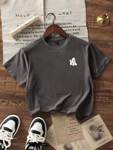 Áo thun tay ngắn cổ tròn in họa tiết thường ngày cho bé trai tuổi teen mùa hè - Màu xám đen - Xem 4