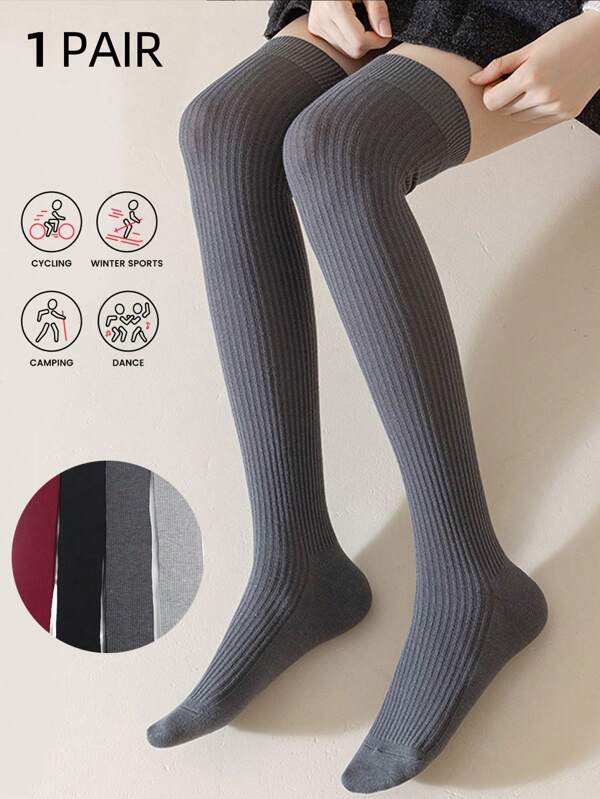1 par de medias altas para el muslo de otoño e invierno, cubiertas cálidas para la pierna por encima de la rodilla para actividades deportivas al aire libre para mujeres