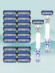 Men's And Women's Universal Manual Shaver, 6-Layer Stainless Steel Hair Removal Razor Blade, Replaceable Shaver Head Shaving Tool, Suitable For Men's Hair Removal, Facial Hair Removal, Barber, Hair Clipper, Hair Accessories, Hair Cutting, Anti Slip Handle, Personal Care And Gifts