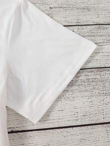 Short Sleeve Round Neck T-Shirt With Cartoon Image Printed On It, Casual And Fashionable Short Sleeve T-Shirt, Micro Elastic, Non-See-Through, Easy To Care For Material, Ideal Daily Wear, Ladies T-Shirt - 白色 - 查看 4