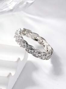 1 Pc Fashion Rhinestone Decorative Woven Design Women's Ring,Silver Cross Wave Ring,Summer Vacation Accessory,Delicate And Elegant Women's Jewelry,Suitable For Daily,Stacking,Party,Anniversary,Wedding,Valentine's Day Gift.