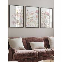 3 Pieces Wildflowers Canvas Print Pink Floral Canvas Painting Nordic Botanical Art Poster Minimalist Plant Wall Picture Girls Bedroom Wall Decor Living Room Office Apartment Wall Decor ,No Frame
