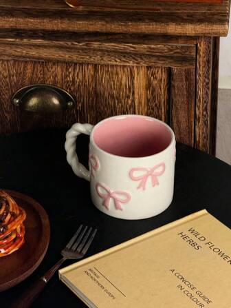 1 件装 Ins 风格新款粉色压花蝴蝶马克杯，优质防滑大容量咖啡杯，家用水杯，可爱设计，陶瓷杯，理想的情人节礼物，易于清洁