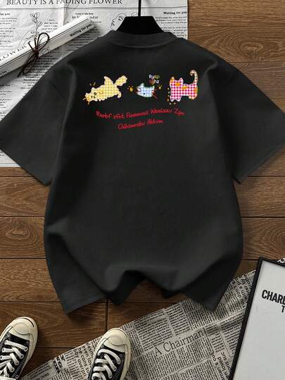 重磅卡通猫咪印花T恤，美式复古风，时尚女装，夏季上衣