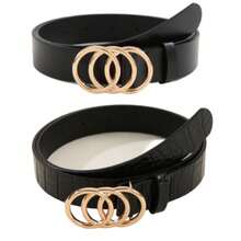 2 件套时尚女士腰带，配有 3 个圆形扣，适合各种节日、聚会、派对、休闲活动，适合所有季节