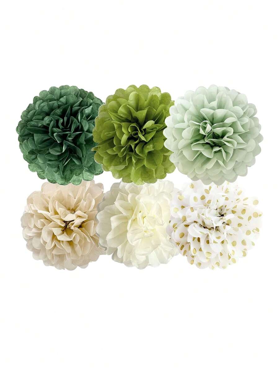 6 件鼠尾草绿和金色派对装饰套装 - 10 英寸纸灯笼、纸花、纸扇，适合夏季婚礼、新娘送礼会、毕业典礼、生日、婚礼、毕业派对、日常和节日庆祝活动