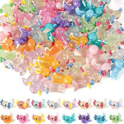15pcs Mini Glow In The Dark Resin Animal Figurines, Mexican Axolotl Glow-In-The-Dark Tiny Decor For DIY Crafts And Garden Decorations