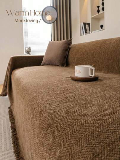 1件纯色沙发套，沙发毯，雪尼尔沙发保护套，四季皆宜，适用于卧室和客厅，家居装饰