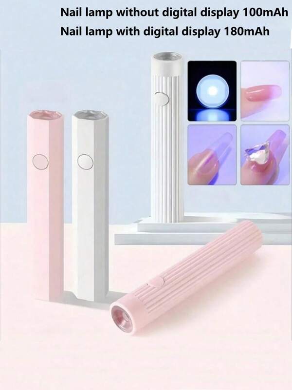 1PC Handheld UV Nail, Mini Nail Lamp, Portable LED Nail Lamp, Cordless Charging USB Nail Dryer For Fast Curing, Pink Charging Nail Straight Light, Small Portable Battery Storage Mini Waist Nail Plate Baking Lamp, Handheld Phototherapy Lamp